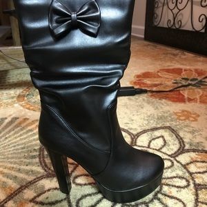 Women's Platform Mid Calf Booties With Bowknot